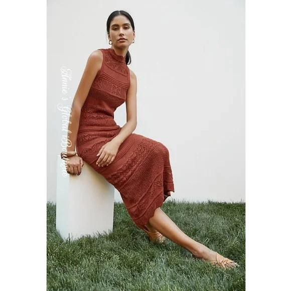 RARE NWT ANTHROPOLOGIE Crochet Midi Dress. Stretch. Size XL - Picture 3 of 16